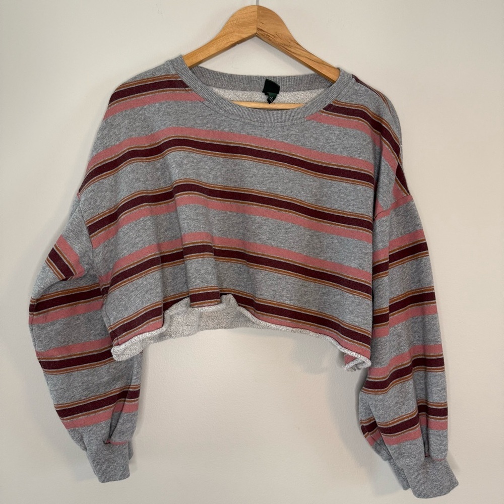Wild Fable Striped Cropped Sweatshirt in Red and Gray - Picture 4 of 10